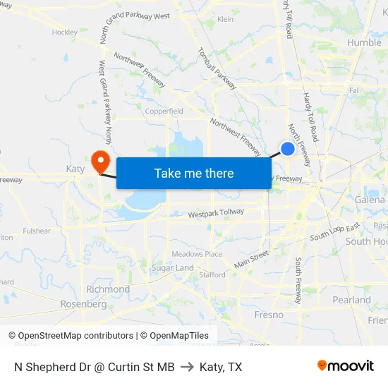 N Shepherd Dr @ Curtin St MB to Katy, TX map