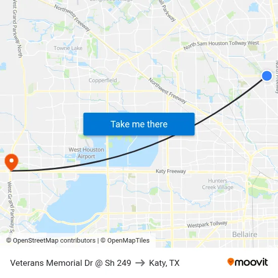 Veterans Memorial Dr @ Sh 249 to Katy, TX map