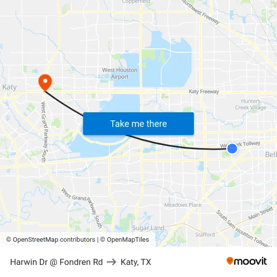 Harwin Dr @ Fondren Rd to Katy, TX map