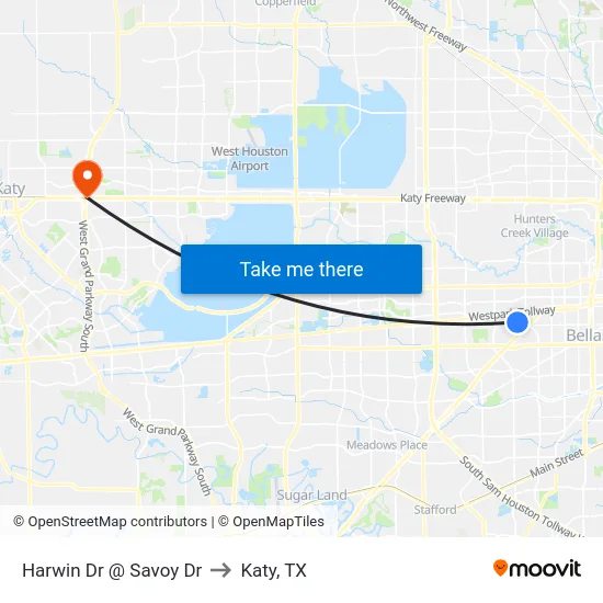 Harwin Dr @ Savoy Dr to Katy, TX map