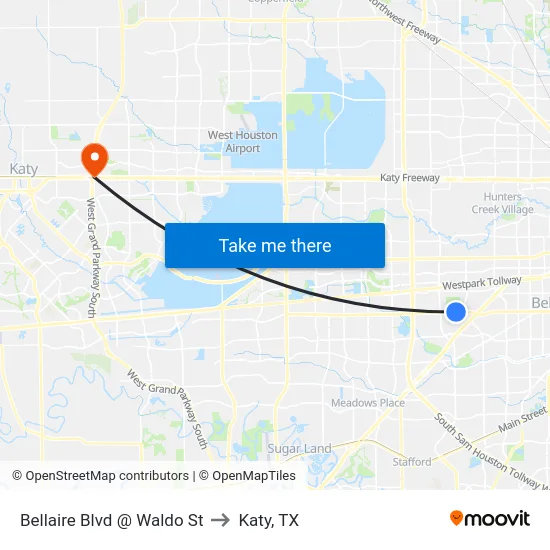 Bellaire Blvd @ Waldo St to Katy, TX map