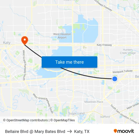 Bellaire Blvd @ Mary Bates Blvd to Katy, TX map