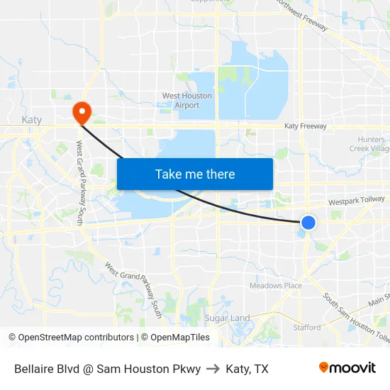 Bellaire Blvd @ Sam Houston Pkwy to Katy, TX map
