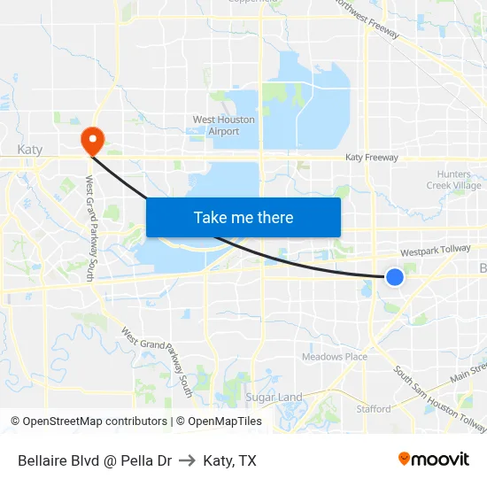 Bellaire Blvd @ Pella Dr to Katy, TX map