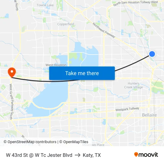 W 43rd St @ W Tc Jester Blvd to Katy, TX map