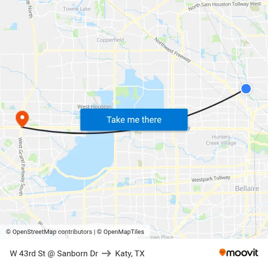 W 43rd St @ Sanborn Dr to Katy, TX map