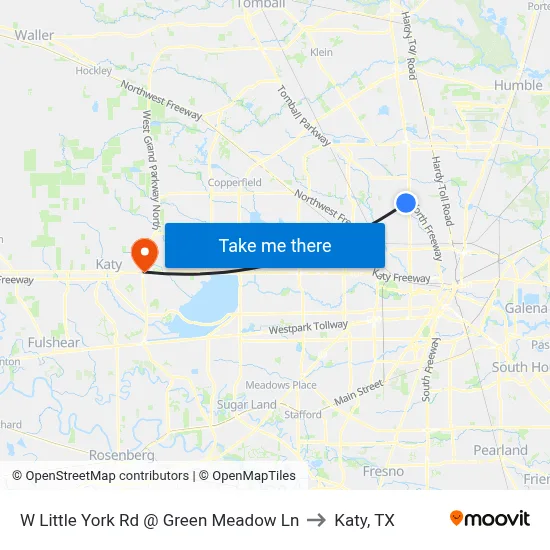 W Little York Rd @ Green Meadow Ln to Katy, TX map