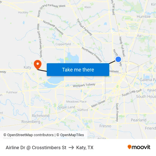 Airline Dr @ Crosstimbers St to Katy, TX map