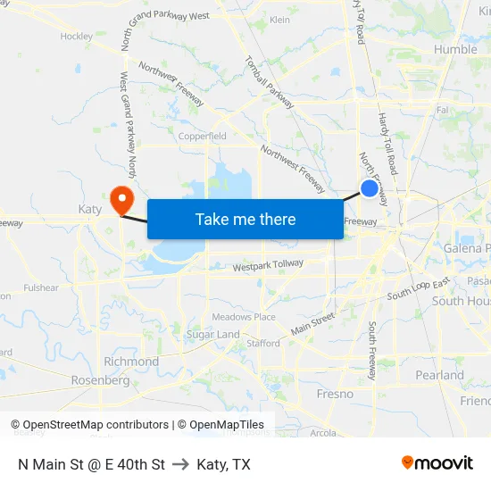 N Main St @ E 40th St to Katy, TX map