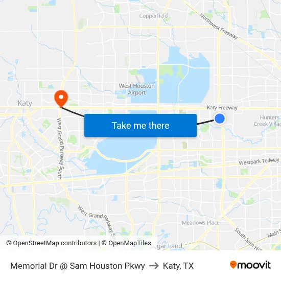 Memorial Dr @ Sam Houston Pkwy to Katy, TX map