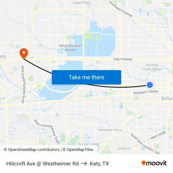 Hillcroft Ave @ Westheimer Rd to Katy, TX map