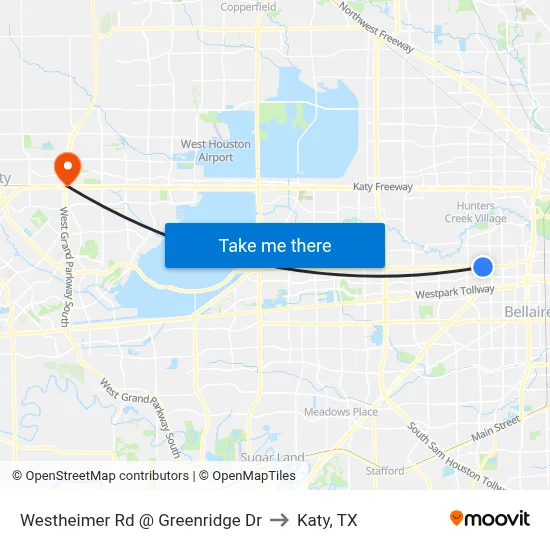 Westheimer Rd @ Greenridge Dr to Katy, TX map