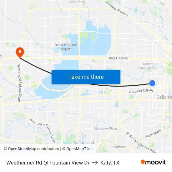 Westheimer Rd @ Fountain View Dr to Katy, TX map