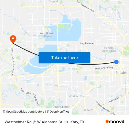 Westheimer Rd @ W Alabama St to Katy, TX map