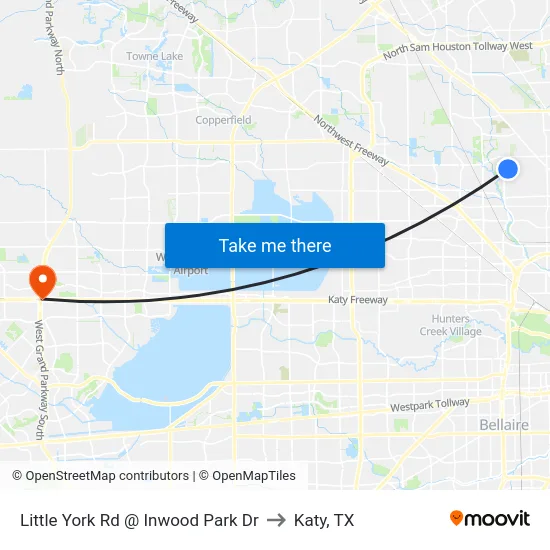 Little York Rd @ Inwood Park Dr to Katy, TX map