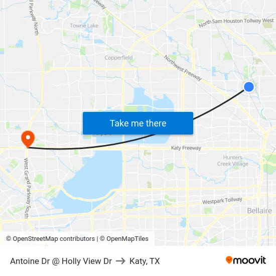 Antoine Dr @ Holly View Dr to Katy, TX map
