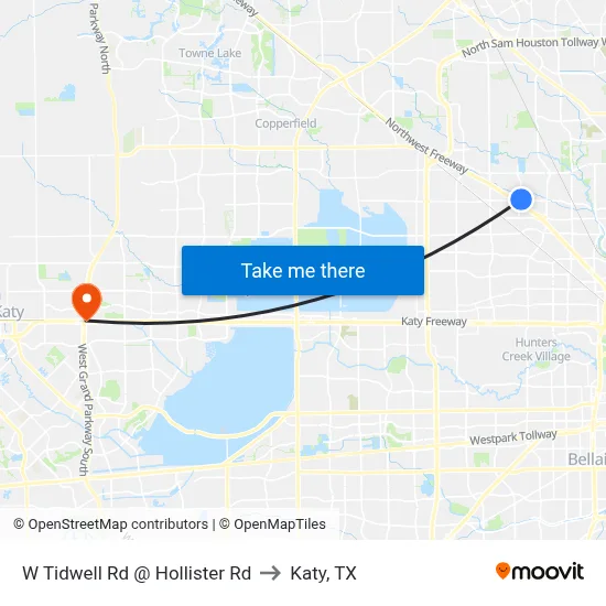 W Tidwell Rd @ Hollister Rd to Katy, TX map
