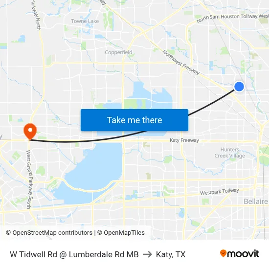 W Tidwell Rd @ Lumberdale Rd MB to Katy, TX map