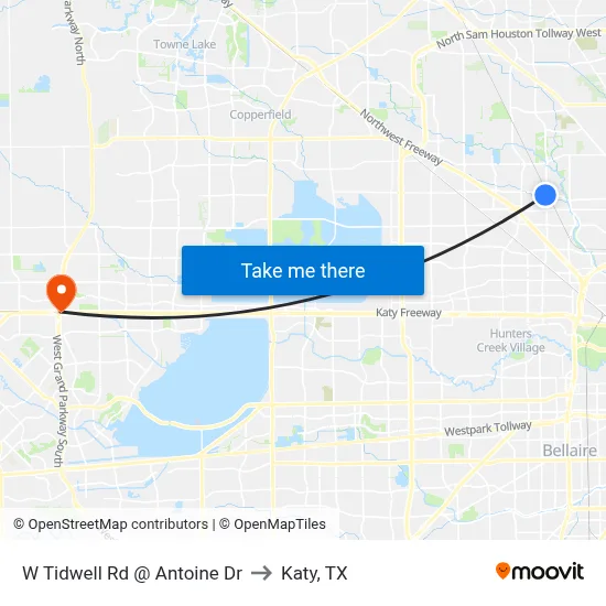 W Tidwell Rd @ Antoine Dr to Katy, TX map