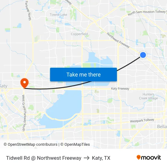 Tidwell Rd @ Northwest Freeway to Katy, TX map