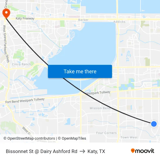 Bissonnet St @ Dairy Ashford Rd to Katy, TX map