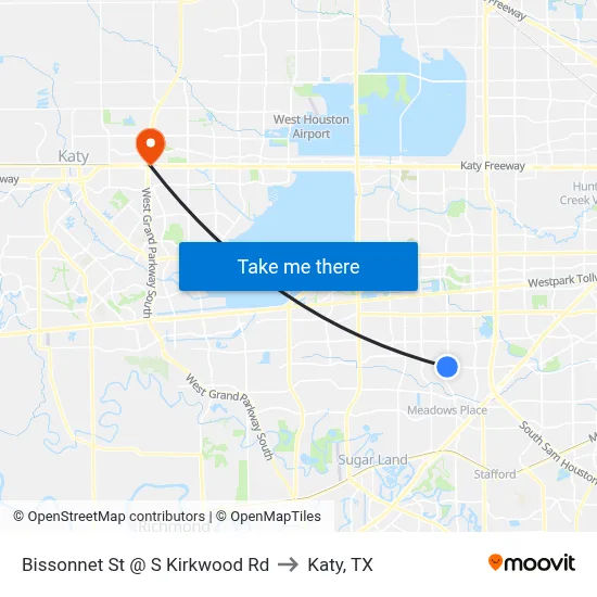 Bissonnet St @ S Kirkwood Rd to Katy, TX map
