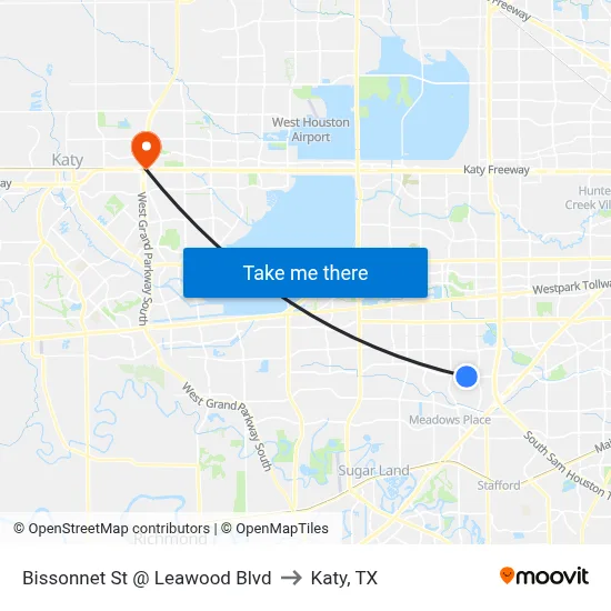 Bissonnet St @ Leawood Blvd to Katy, TX map