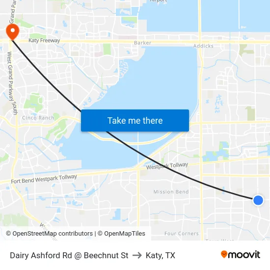Dairy Ashford Rd @ Beechnut St to Katy, TX map