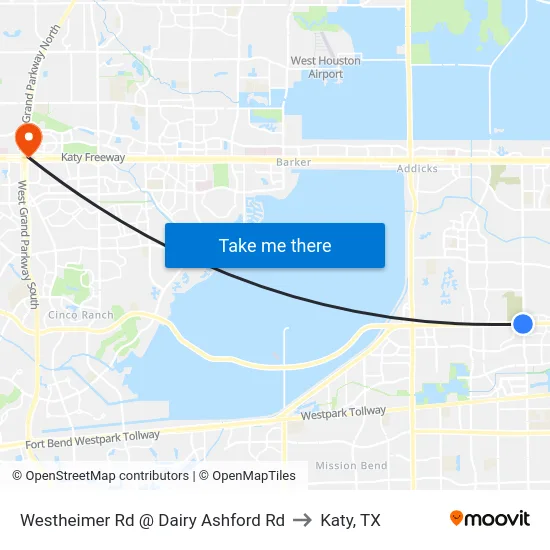 Westheimer Rd @ Dairy Ashford Rd to Katy, TX map