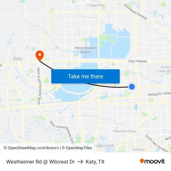 Westheimer Rd @ Wilcrest Dr to Katy, TX map