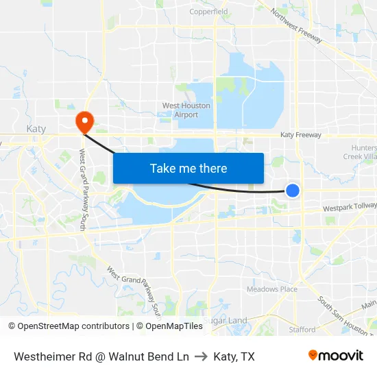 Westheimer Rd @ Walnut Bend Ln to Katy, TX map