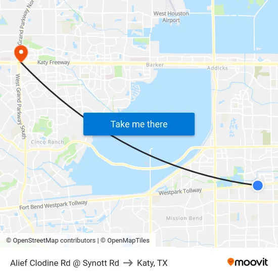 Alief Clodine Rd @ Synott Rd to Katy, TX map