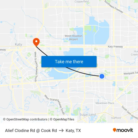 Alief Clodine Rd @ Cook Rd to Katy, TX map