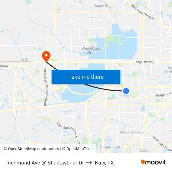 Richmond Ave @ Shadowbriar Dr to Katy, TX map