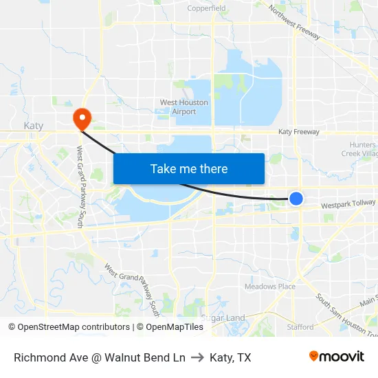 Richmond Ave @ Walnut Bend Ln to Katy, TX map