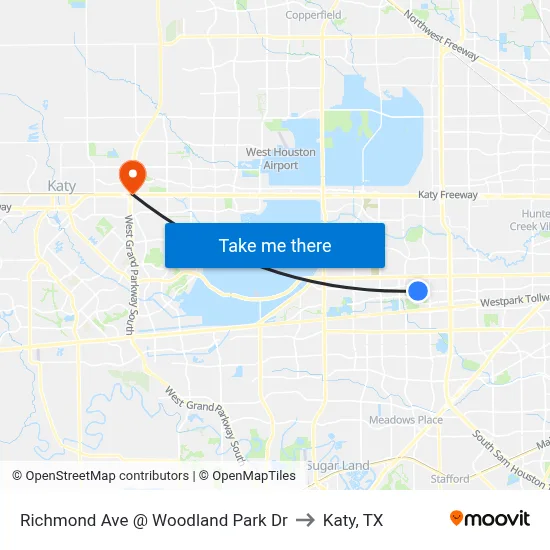Richmond Ave @ Woodland Park Dr to Katy, TX map