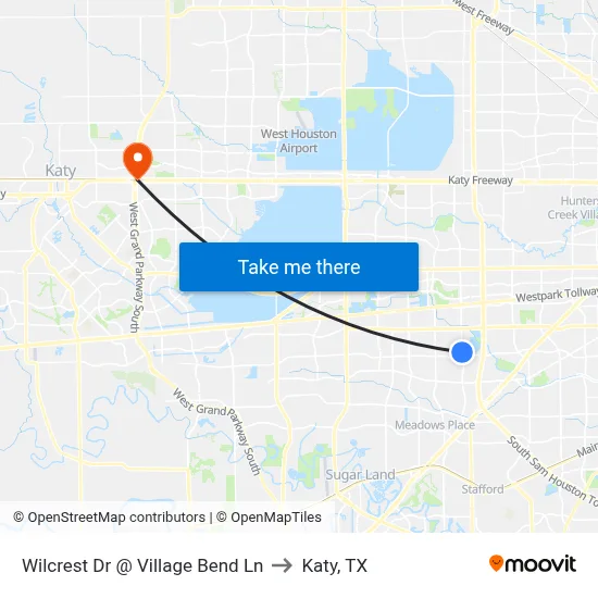 Wilcrest Dr @ Village Bend Ln to Katy, TX map