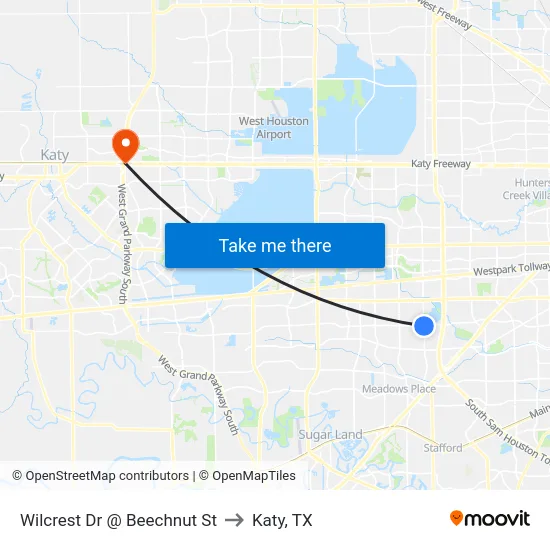 Wilcrest Dr @ Beechnut St to Katy, TX map