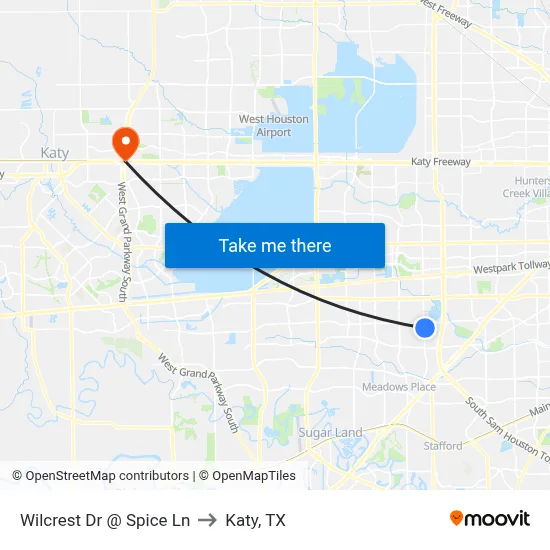 Wilcrest Dr @ Spice Ln to Katy, TX map