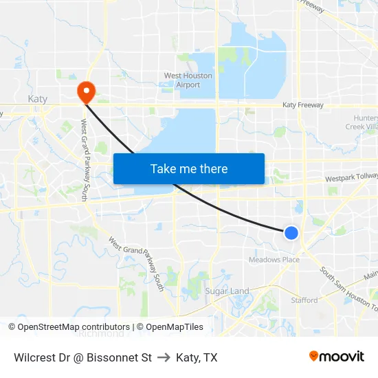 Wilcrest Dr @ Bissonnet St to Katy, TX map