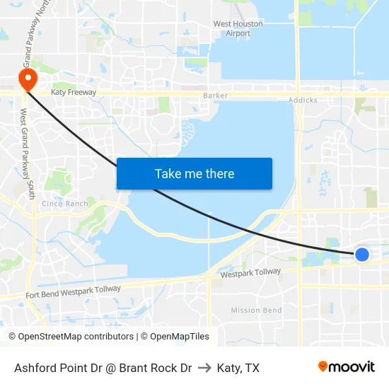 Ashford Point Dr @ Brant Rock Dr to Katy, TX map