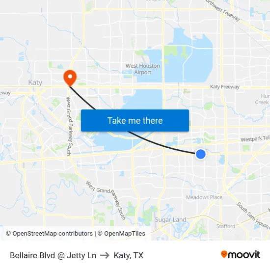 Bellaire Blvd @ Jetty Ln to Katy, TX map