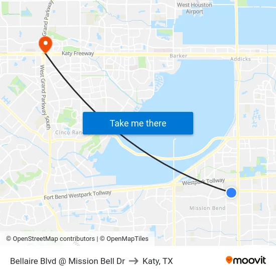 Bellaire Blvd @ Mission Bell Dr to Katy, TX map