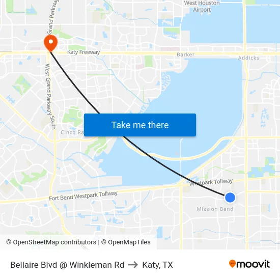 Bellaire Blvd @ Winkleman Rd to Katy, TX map