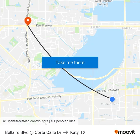 Bellaire Blvd @ Corta Calle Dr to Katy, TX map