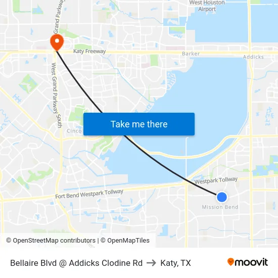 Bellaire Blvd @ Addicks Clodine Rd to Katy, TX map
