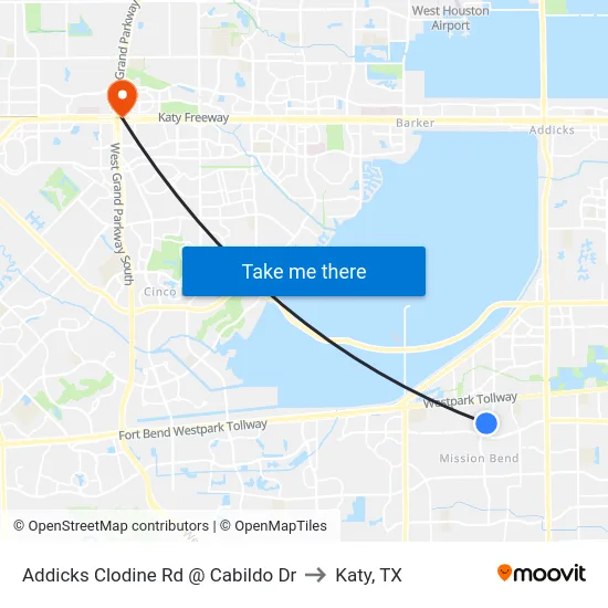 Addicks Clodine Rd @ Cabildo Dr to Katy, TX map