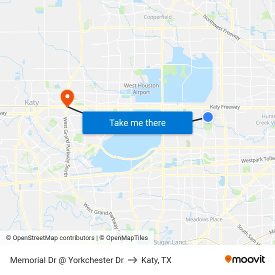 Memorial Dr @ Yorkchester Dr to Katy, TX map