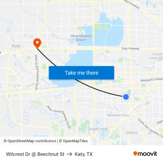 Wilcrest Dr @ Beechnut St to Katy, TX map