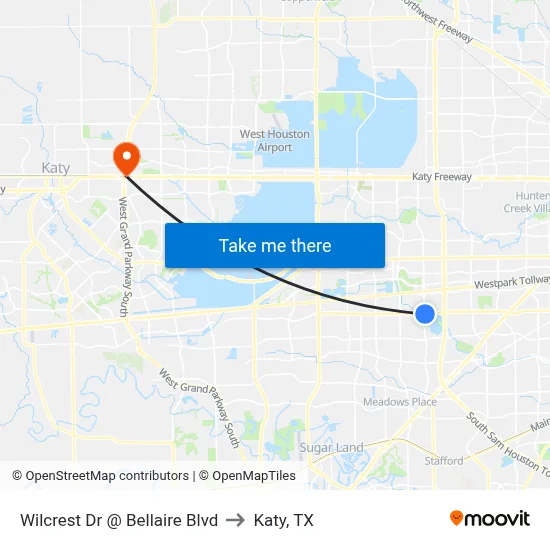 Wilcrest Dr @ Bellaire Blvd to Katy, TX map